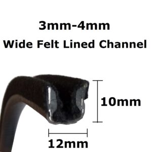 Felt Lined Window Channel Fits 3-4mm
