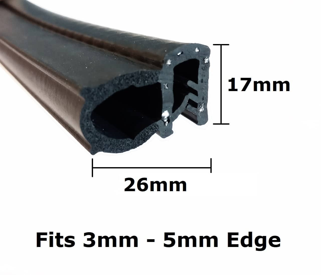 Jumbo Rubber Car Door Seal - Grips 1mm To 5mm, Universal Fit, Per Metre, Black