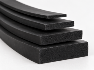 Close-up of the flat cross-section of a solid neoprene rubber strip