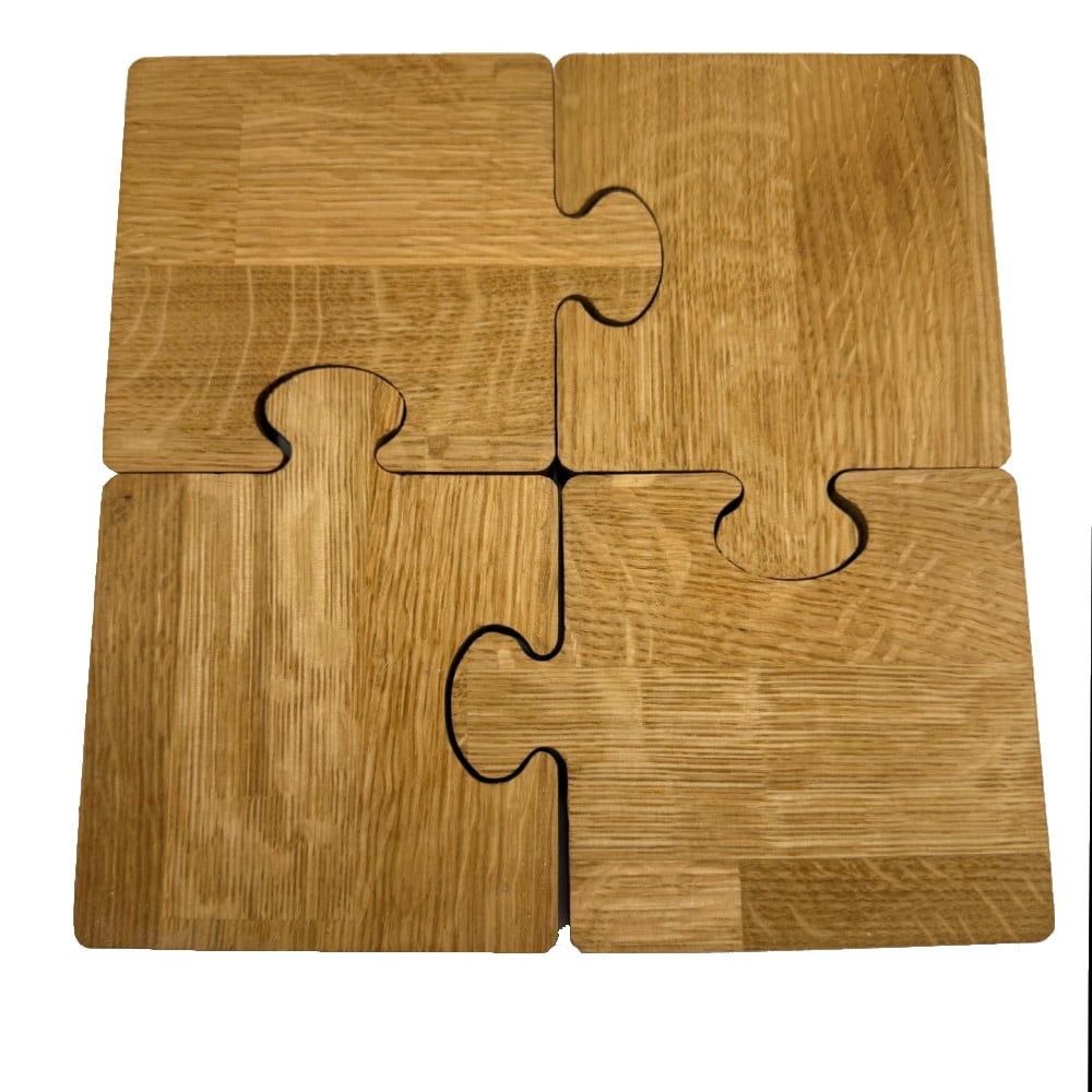 Solid Oak Jigsaw Puzzle Piece Coasters Pack of 4