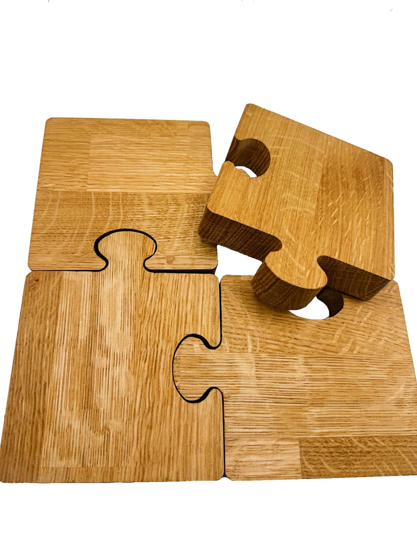 Solid Oak Jigsaw Puzzle Piece Coasters Pack of 4 - Image 3