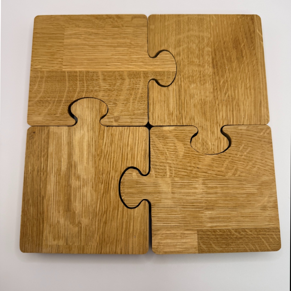 Solid Oak Puzzle Piece Coasters Pack of 4